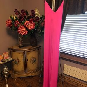 Satin Hot Pink Maxi Dress